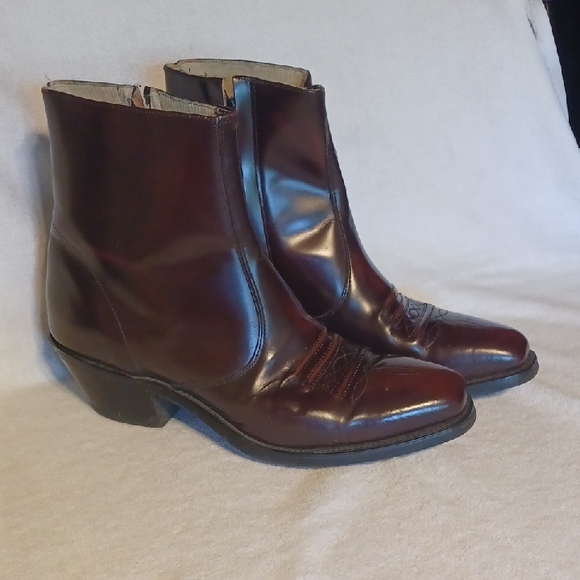 Brown Leather Cowboy Boots with Stacked Heel Suze 10.5 Oil And Slip Resistant - Picture 1 of 8